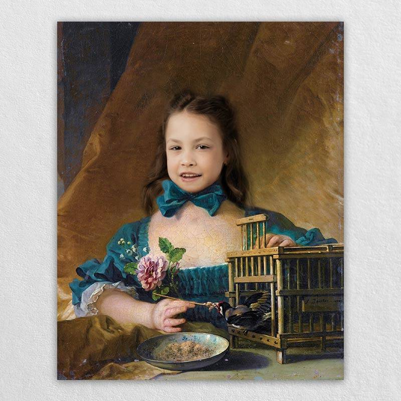 Renaissance Girl Raising Birds Custom Portrait - Print Your Own Canvas