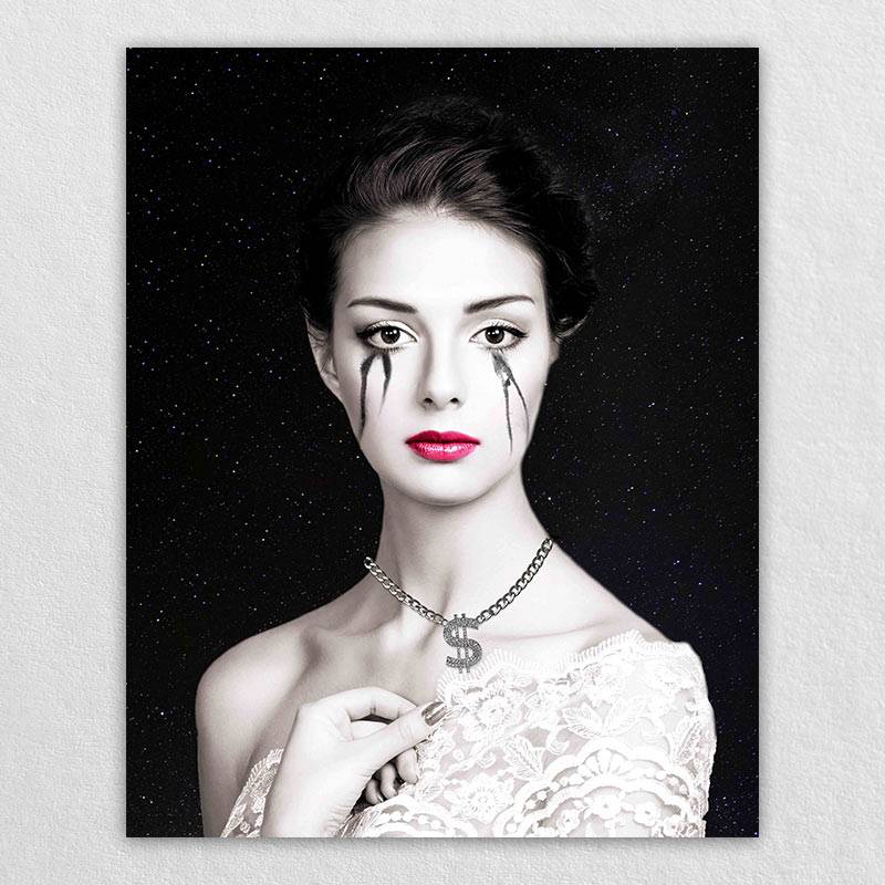 Fashion Black and White Female Eye-Covering Painting Images Portrait