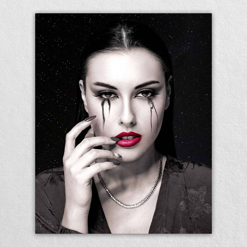 Fashion Black and White Female Eye-Covering Painting Images Portrait