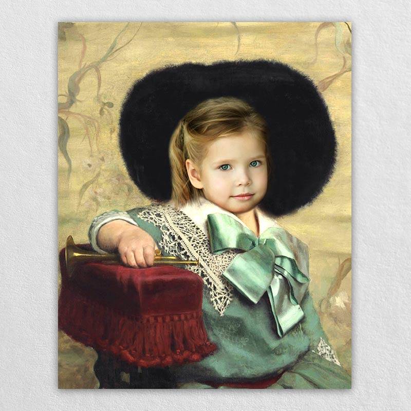 Personalised Wall Canvas - Historical Vintage Cute Girl Portrait