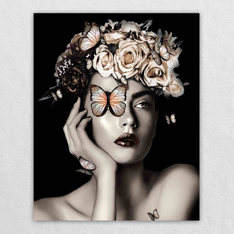 Woman Black Floral Wall Art | Omgportrait Dark Floral Canvas Art