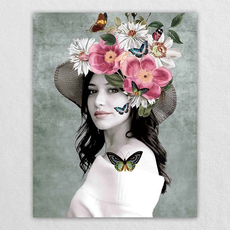 Black and White Floral Wall Art Women Panting
