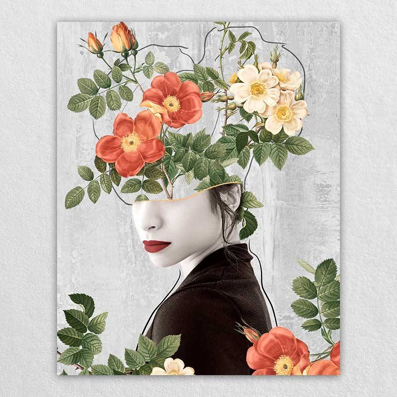 Large Floral Canvas Wall Art| Omgportrait Woman Portrait
