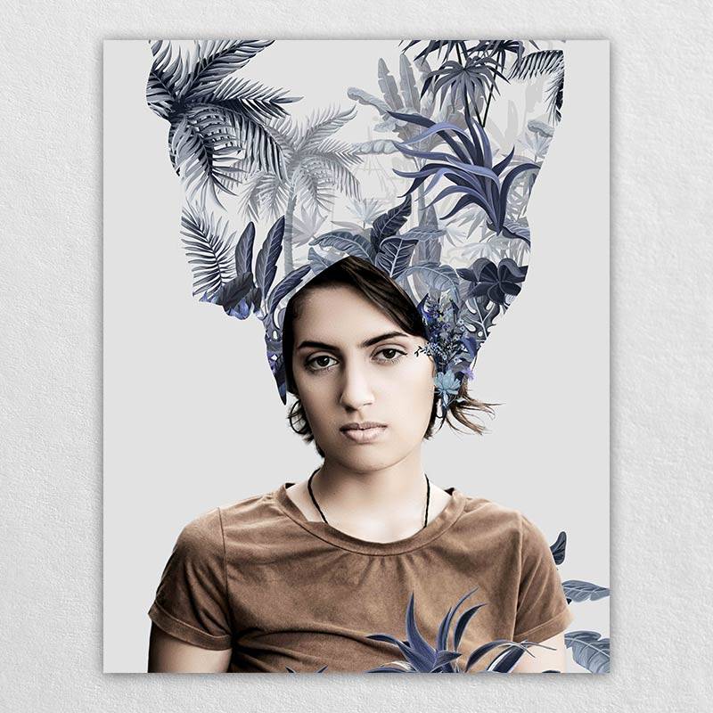 Jungle Elements Female Fashion Floral Canvas Painting