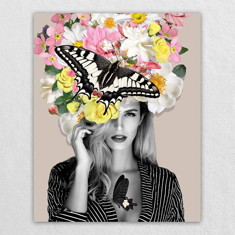 Beauty Butterfly Woman Floral Prints for Framing