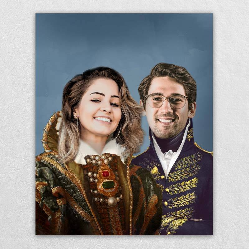 Vintage Royal Couple Portraits on Canvas